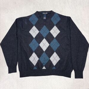 Garret Scott Sweater Mens M Black Geometric V Neck Merino Wool Casual Preppy
